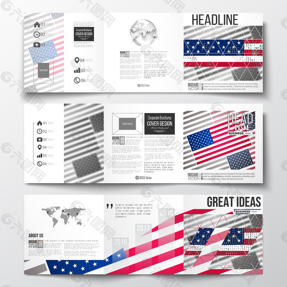 美国国旗三折页设计图片