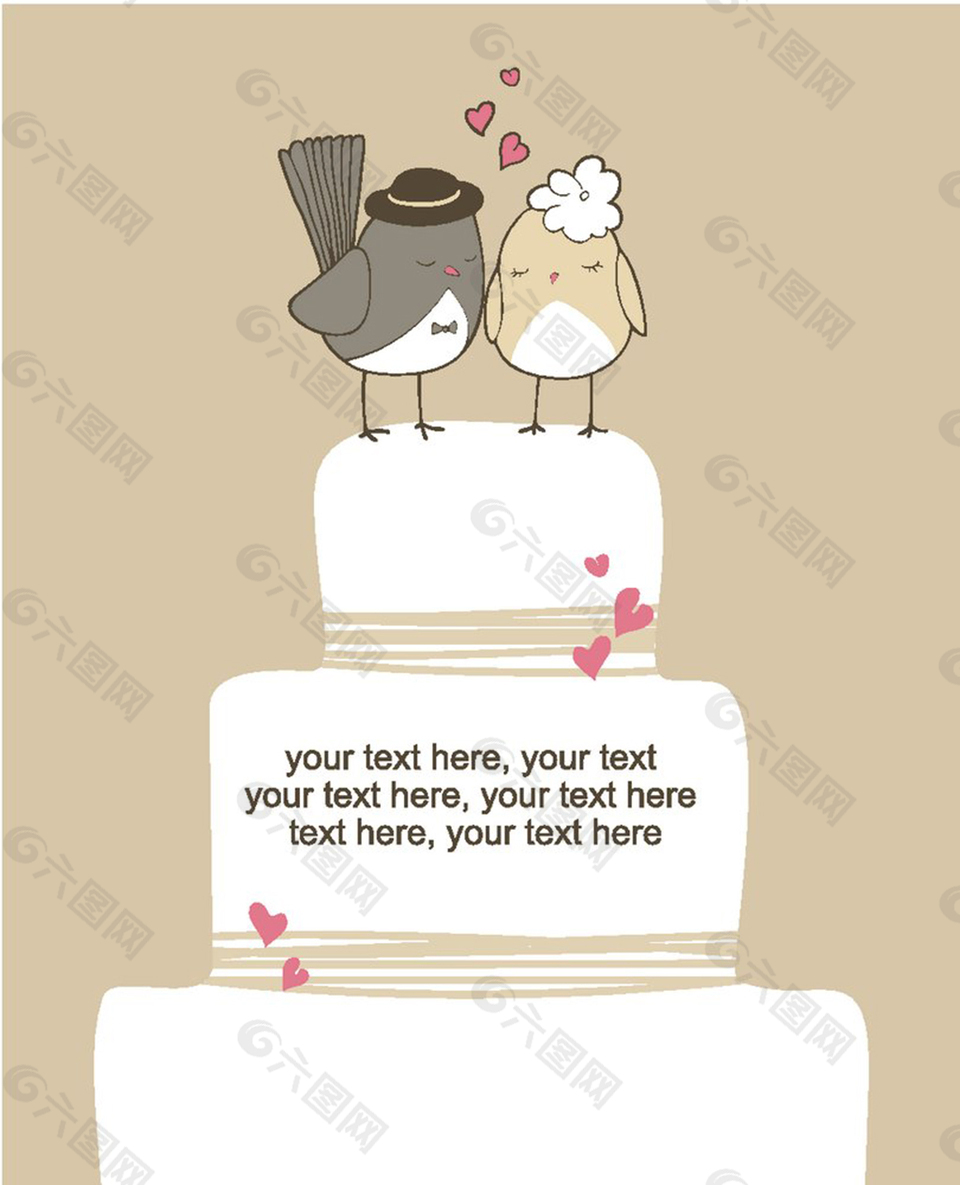 爱情鸟蛋糕婚礼请贴模板下载