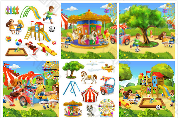 卡通儿童与游乐园