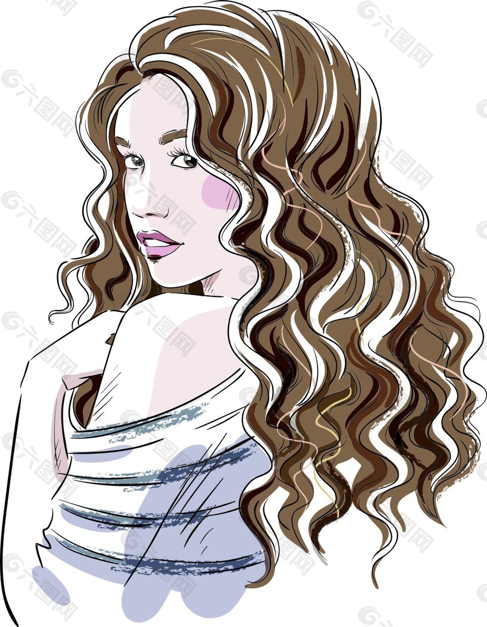 时尚卷发女孩插画