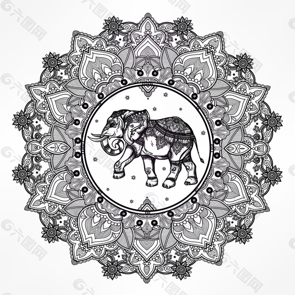 传统花纹大象图案