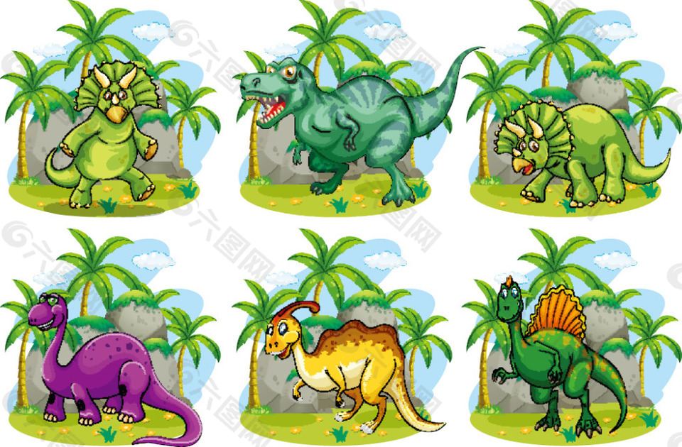 椰树与卡通恐龙