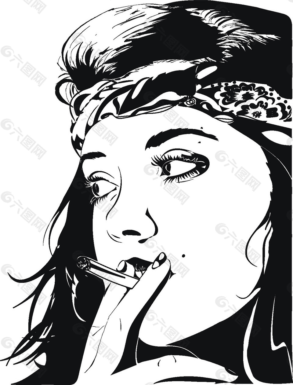 抽烟的女孩图片手绘图片