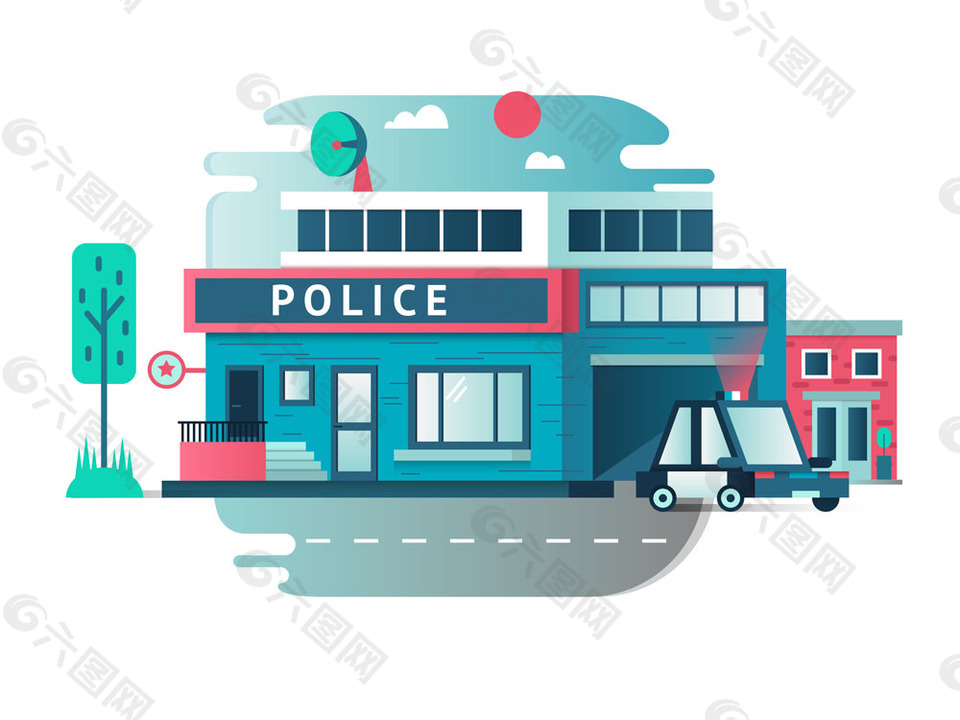 警局卡通平面设计素材图片