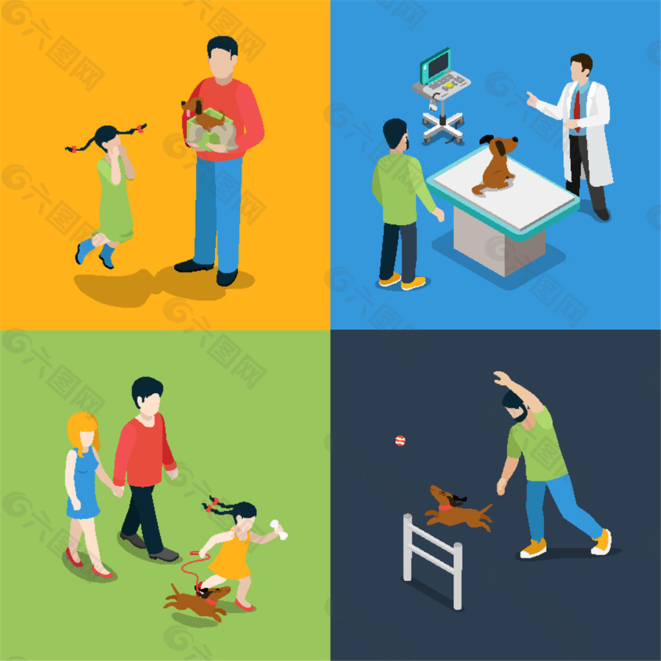 创意等距人物漫画