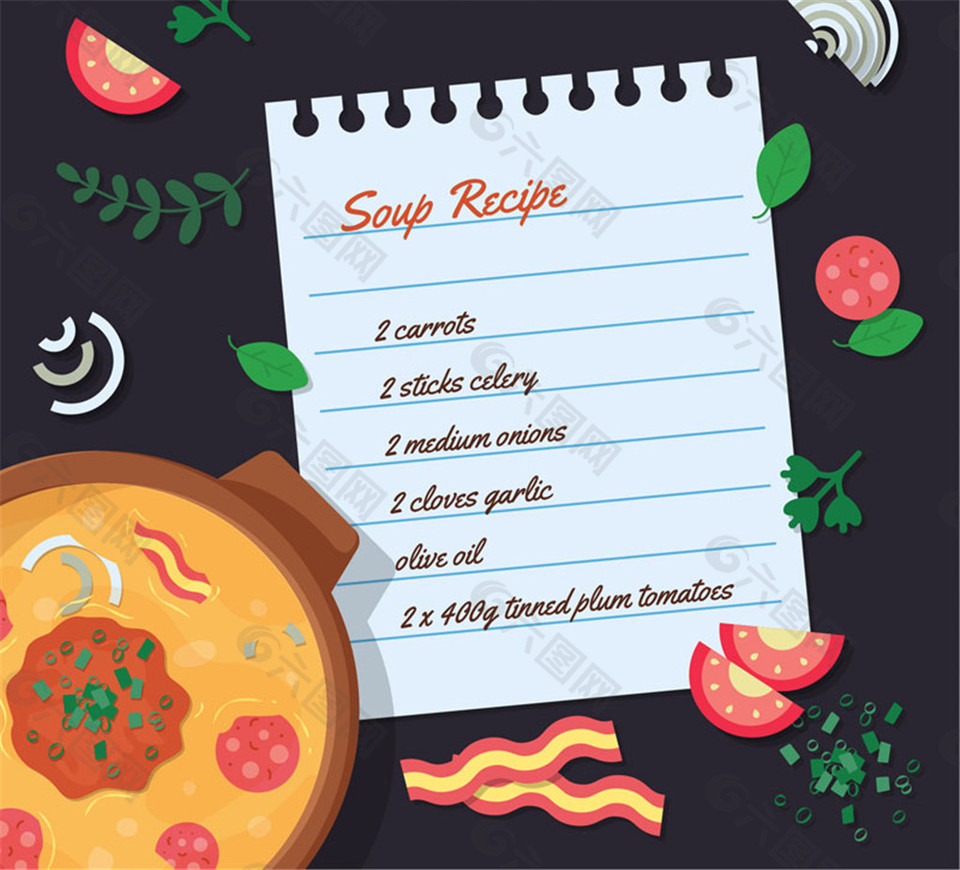创意汤料理菜谱矢量素材