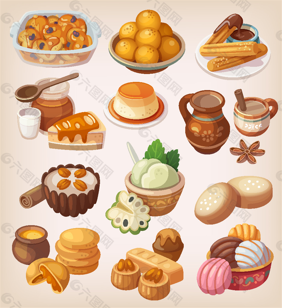 卡通蛋糕和面包