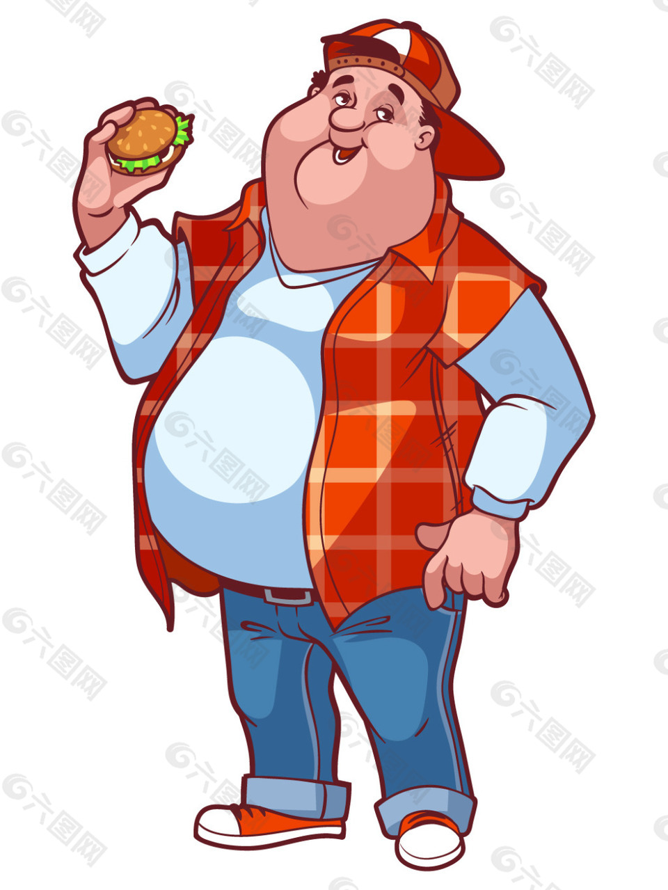 吃汉堡包的肥胖男士