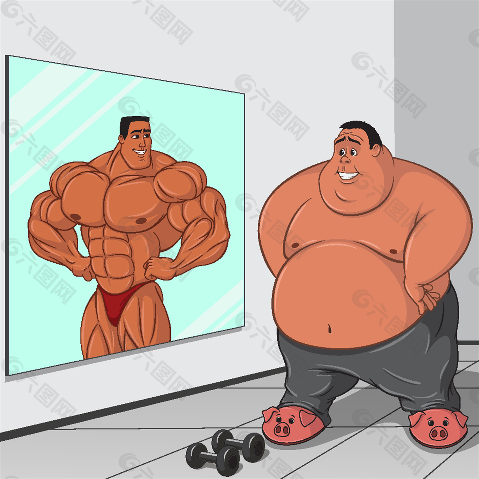 照镜子的胖子插画