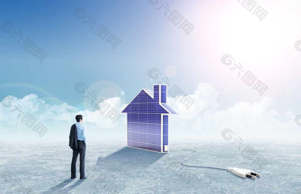 商务男士与太阳能房子素材下载