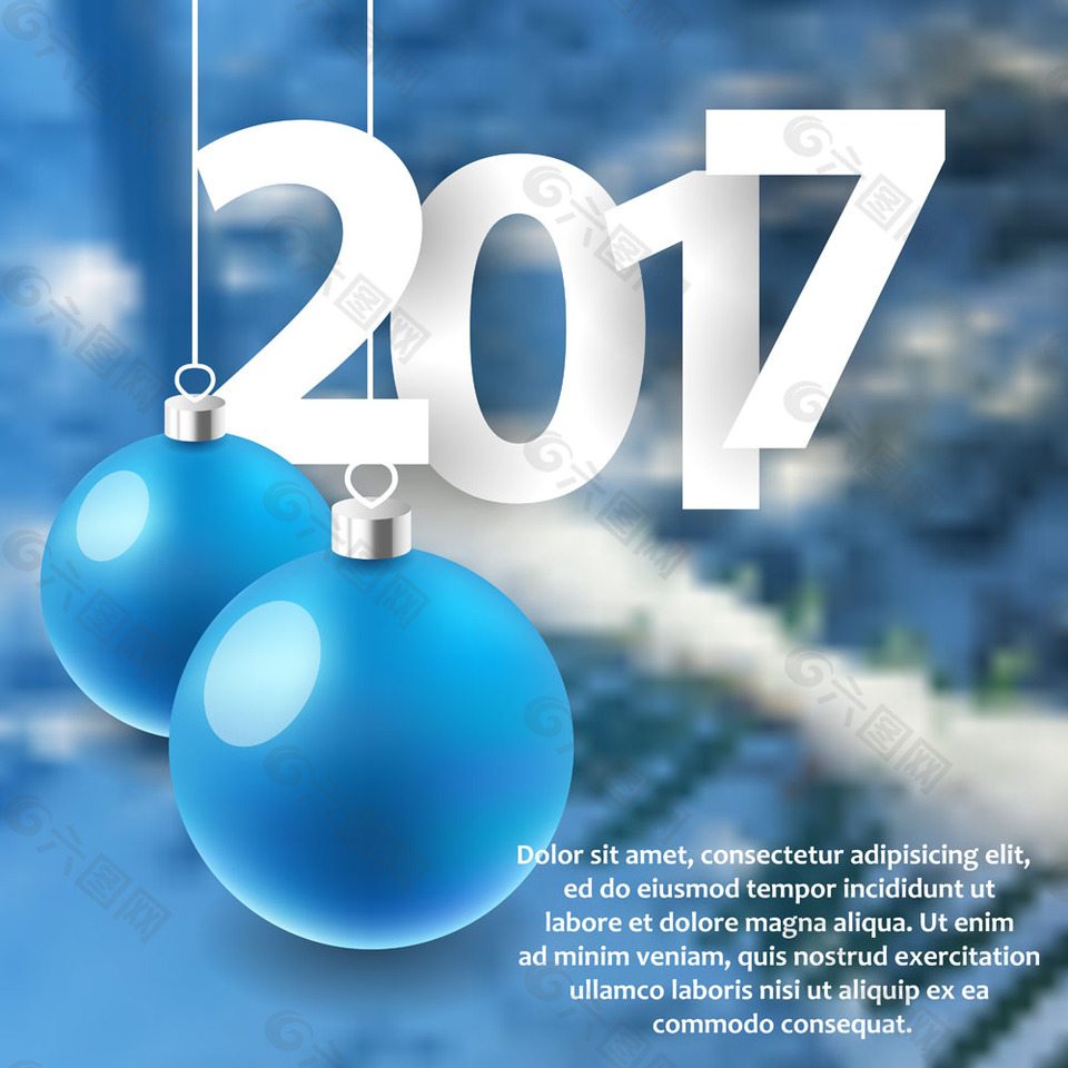 圣诞球背景和2017年字体图片