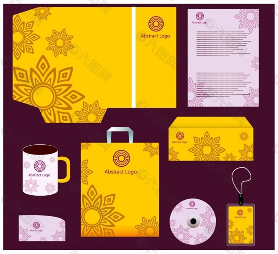 企业形象模板与黄色和紫色设计自由向量