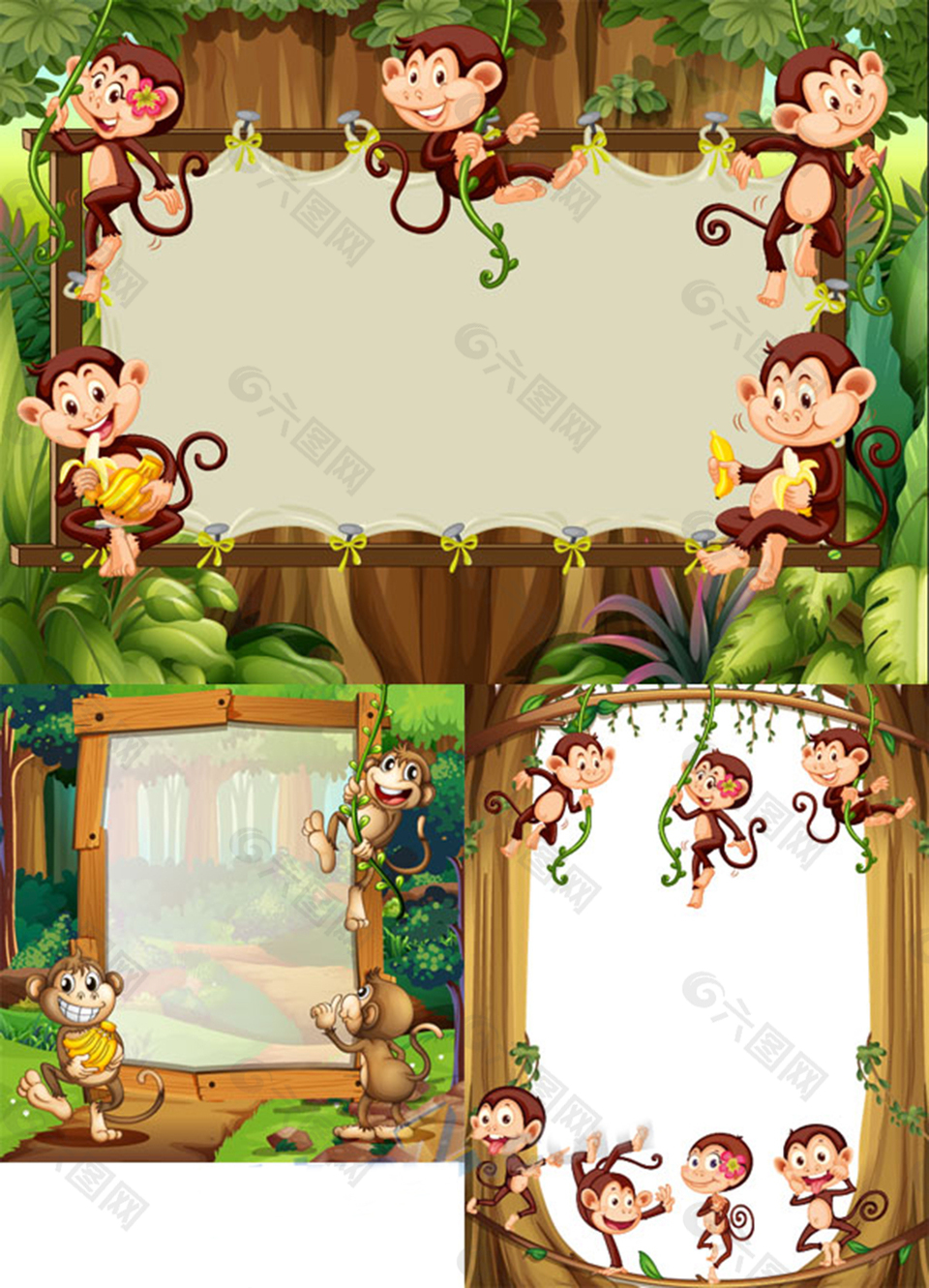 小猴子儿童展板矢量模板