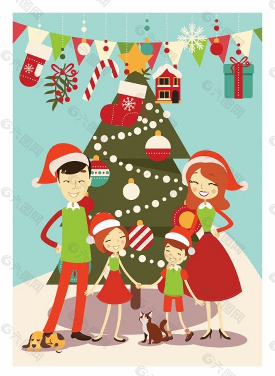 圣诞气氛的概念收集家庭免费矢量插图