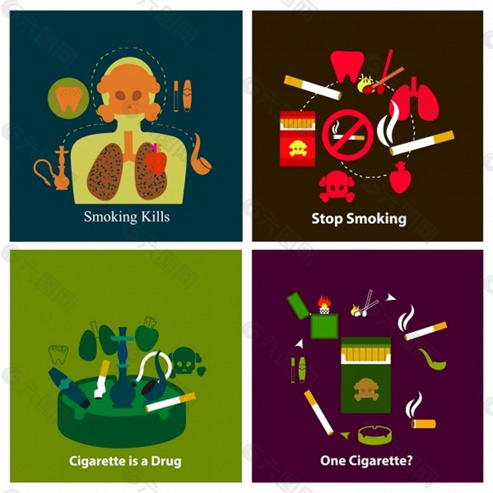 吸烟的警告标语说明各种象征自由向量