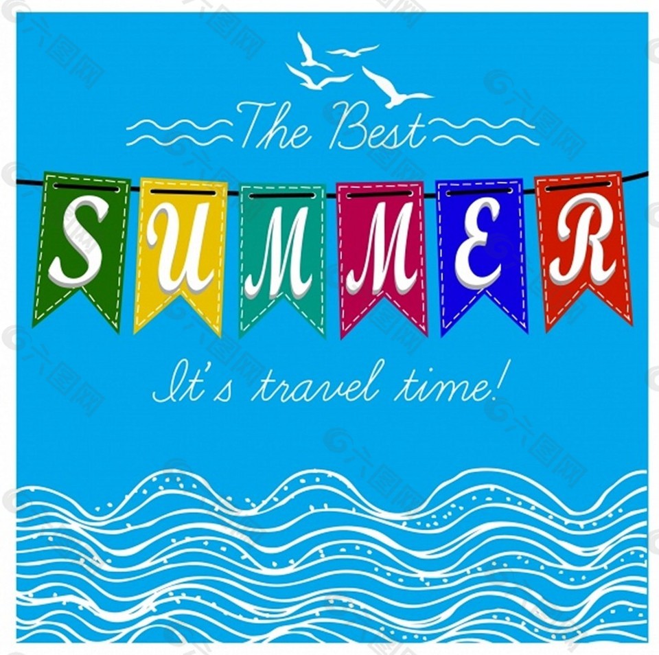夏天时间与海洋和横幅文本插图