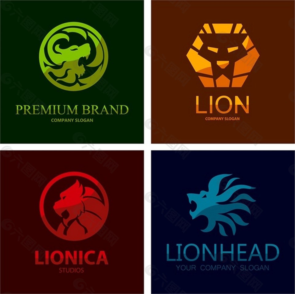 标志集设计与孤立的狮子象征自由向量