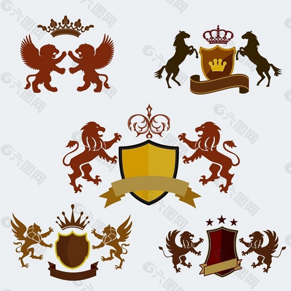 皇家标志集设计与波峰和动物自由向量