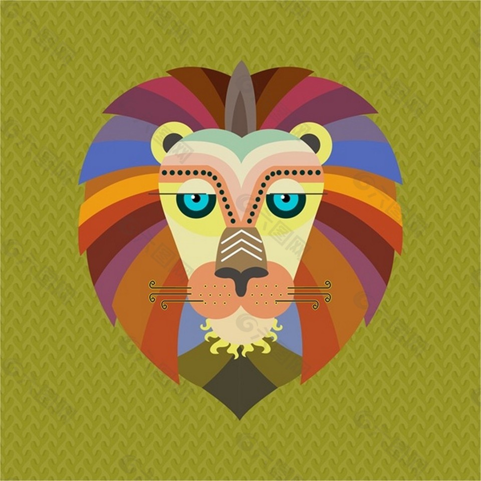 狮子肖像设计时尚的彩色平面风格自由向量