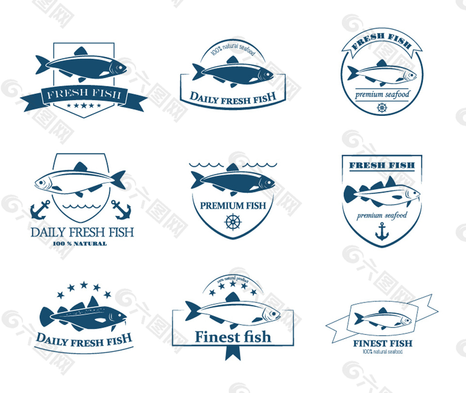 9款新鲜鱼类标签矢量素材