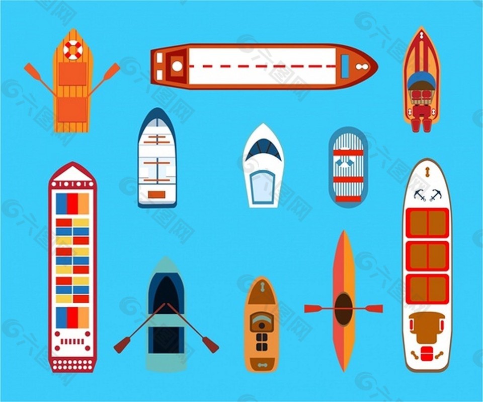 各种船只和渔船素描从高度自由矢量插图