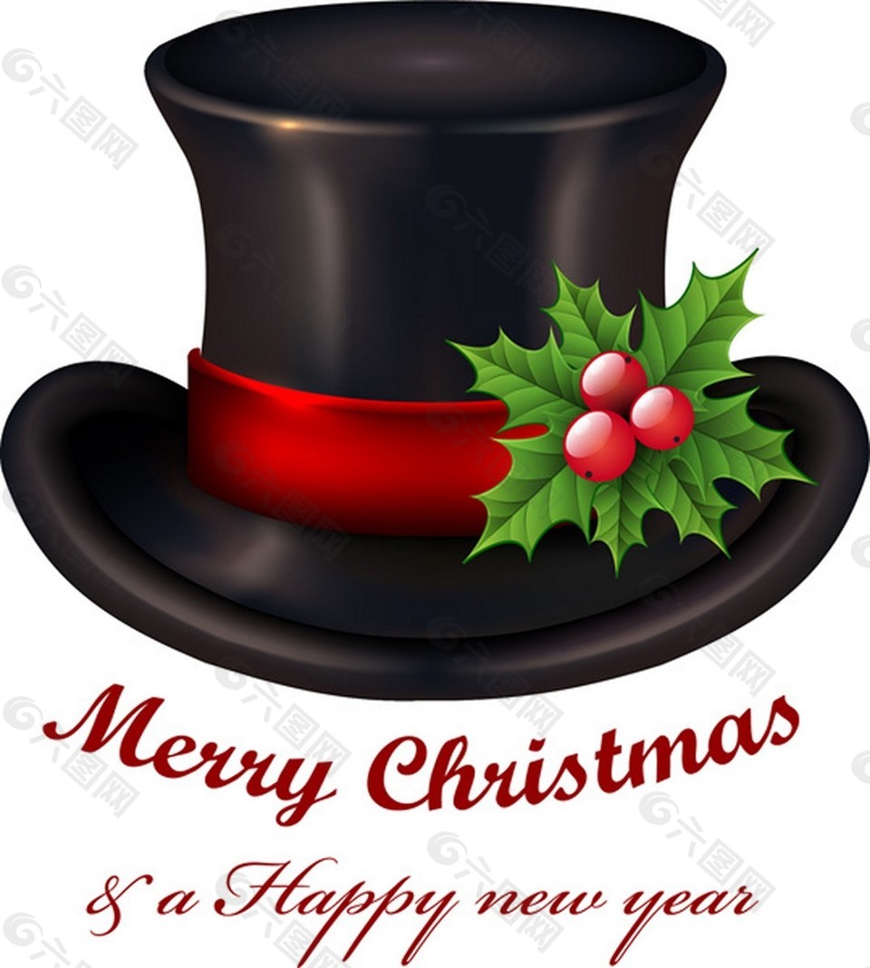 圣诞贺卡背景黑色的帽子和书法免费矢量