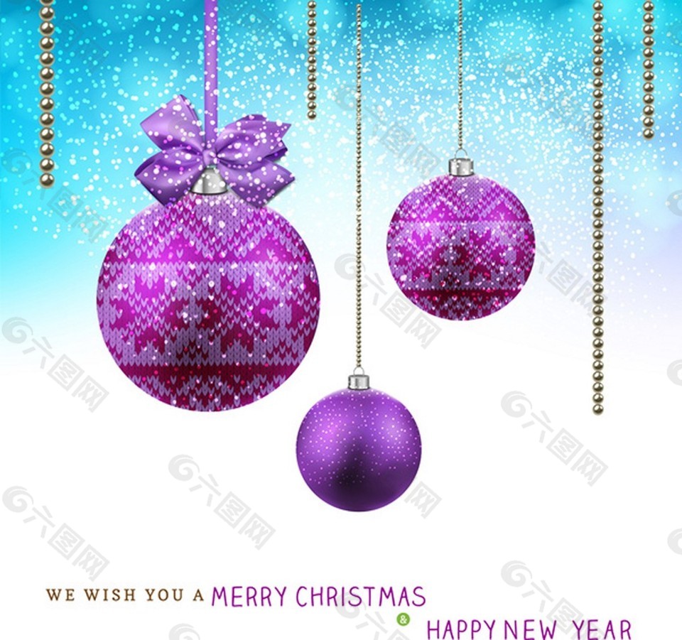 圣诞贺卡用挂紫球背景自由向量