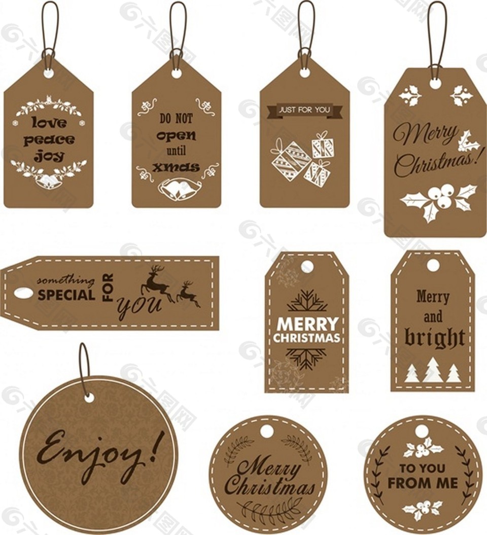 圣诞节标签设计与符号和深色背景自由向量