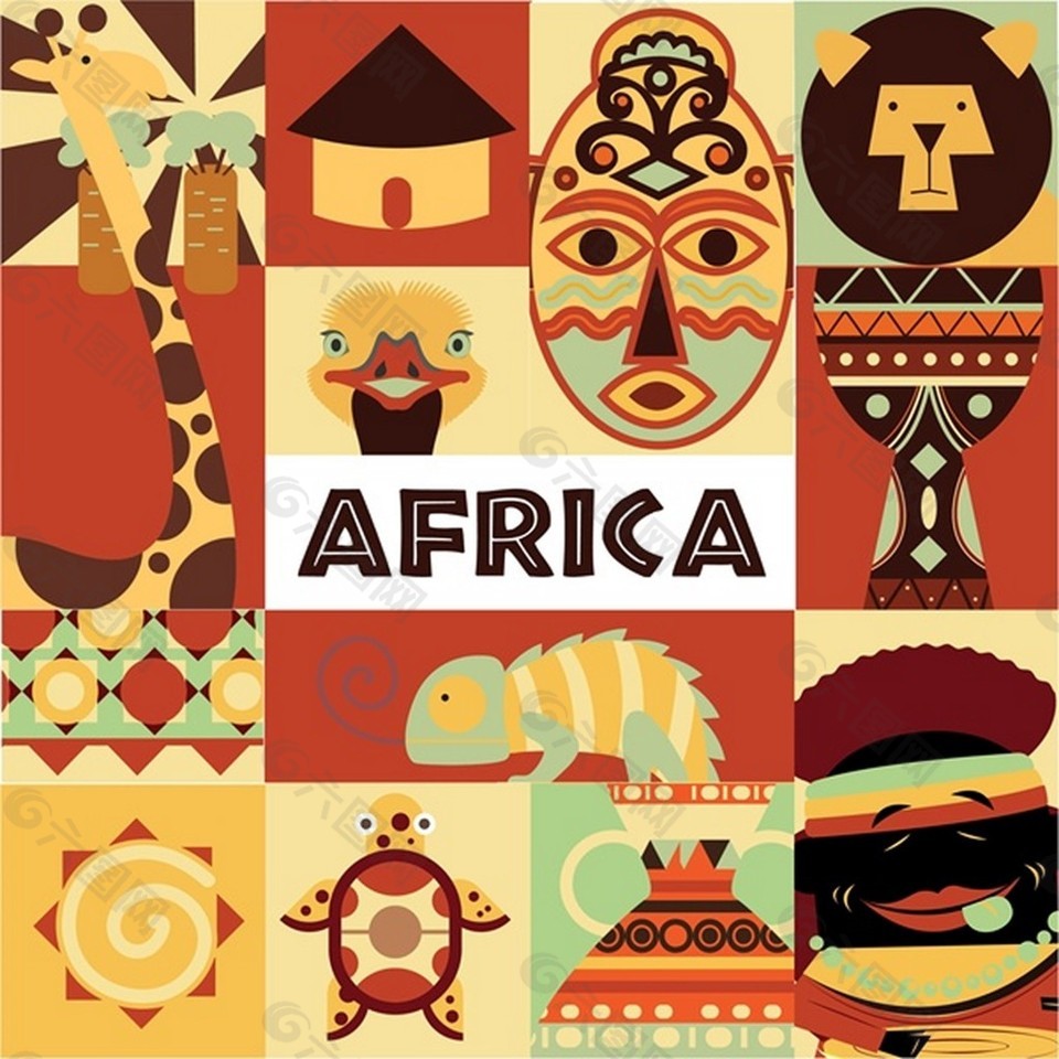 非洲符号孤立与丰富多彩的设计自由向量