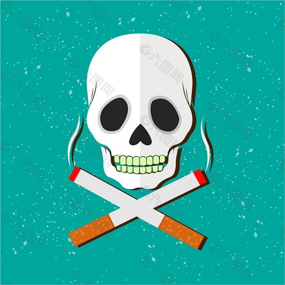 吸烟的危险警告标语与头骨免费矢量插图