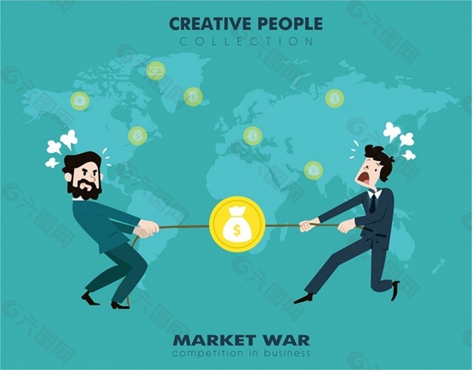市场战争概念设计与战斗商人自由向量