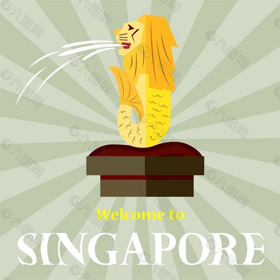 新加坡宣传横幅设计与狮子象征自由向量
