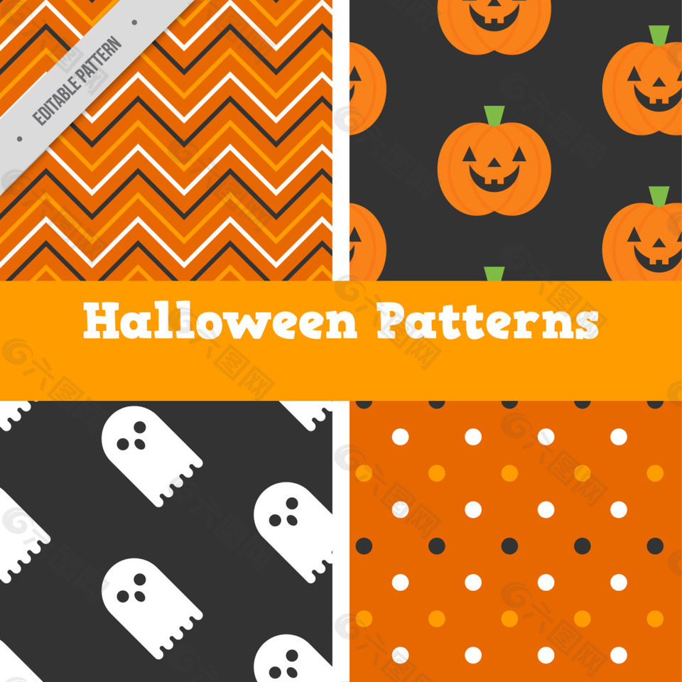 四个可爱的万圣节图案