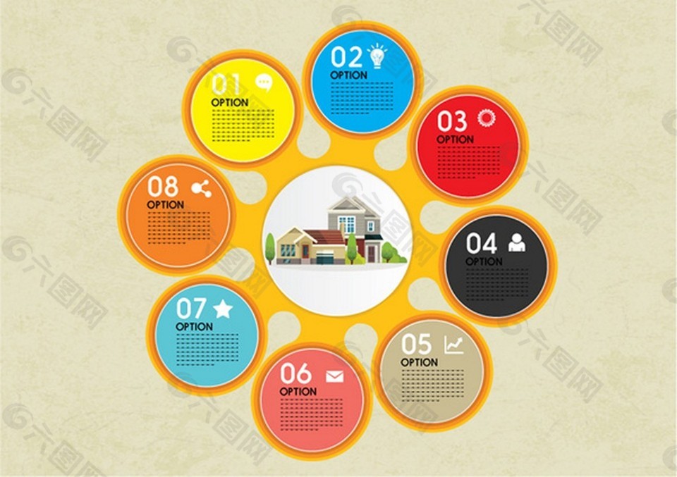 房子信息图表设计彩色圆圈