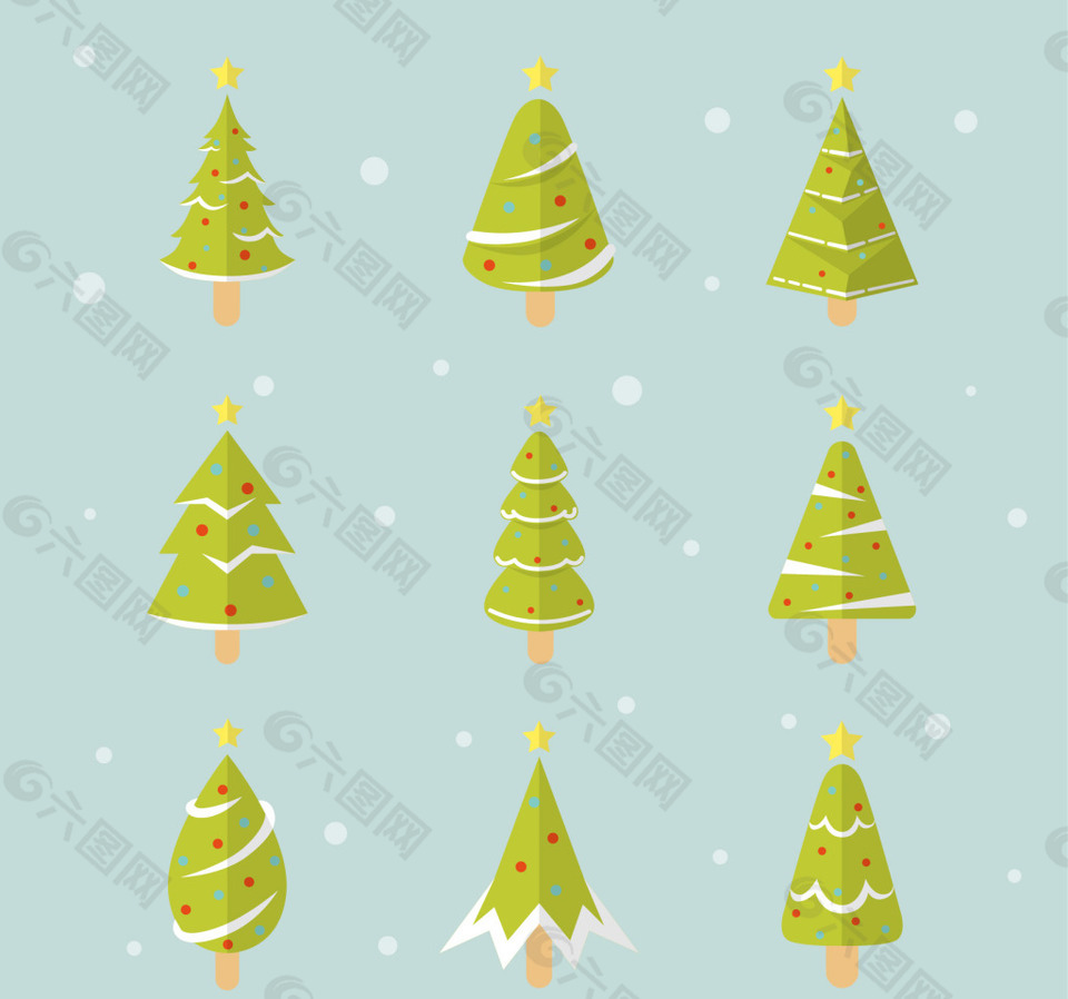 几何圣诞树与星星雪