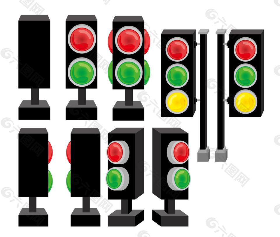 卡通3D交通红绿灯