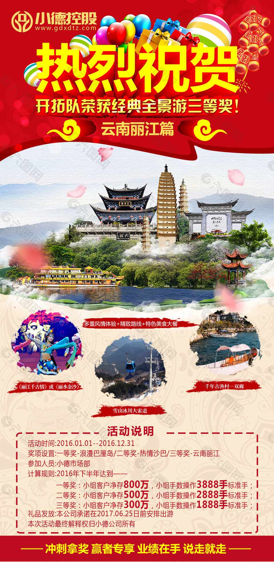 云南丽江旅游奖励活动海报宣传