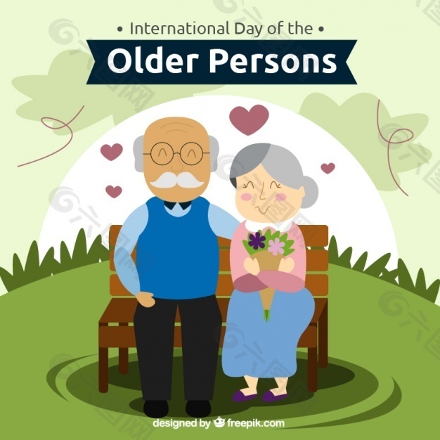 可爱的老夫妇在长椅上的背景