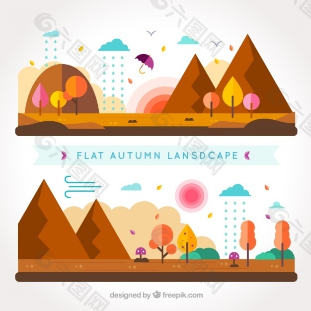 棕色山脉的平坦的秋天的风景