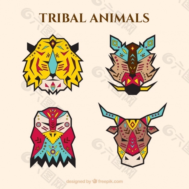 民族风格中的四种几何动物