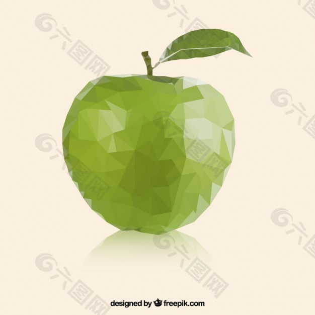 多边形风格的绿苹果