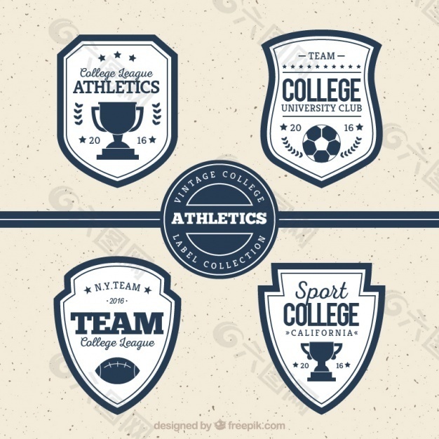 大学体育运动的四个复古徽章