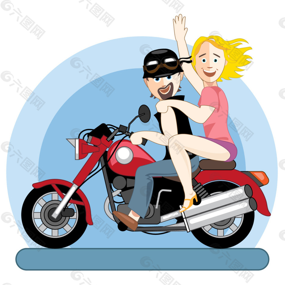 卡通骑摩托车人物