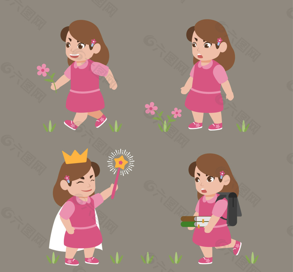 可爱的女孩穿着粉红色的衣服