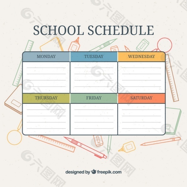 日历与学校用品的背景