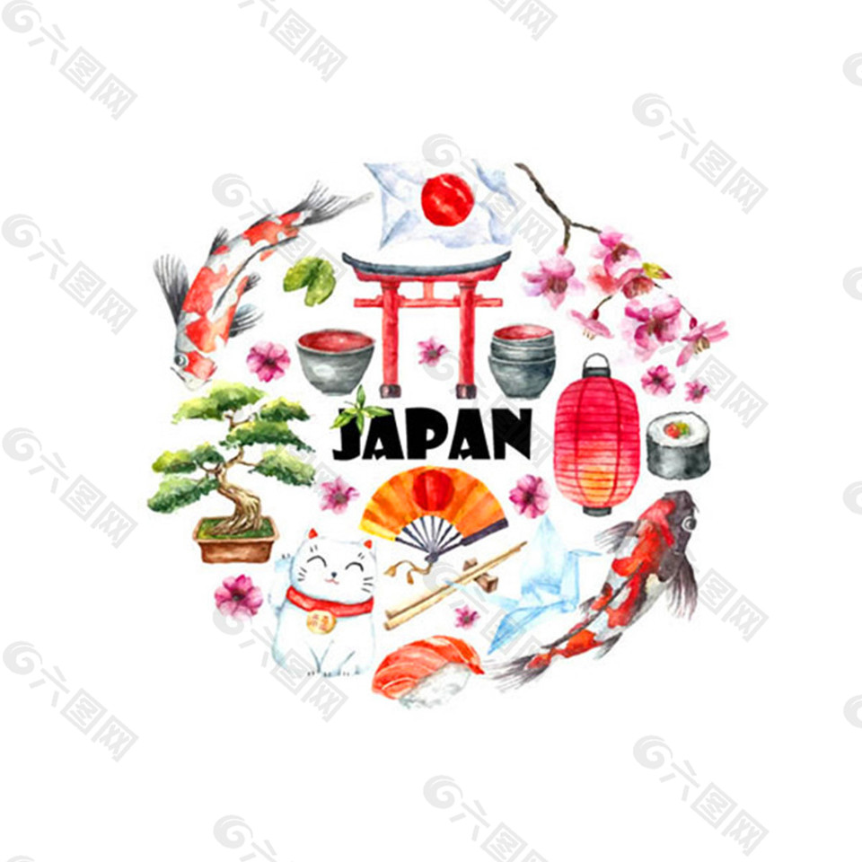 水彩绘日本元素