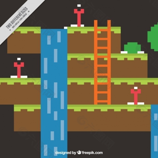 视频游戏场景背景与瀑布