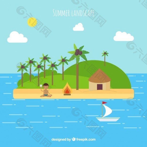 平面设计中的岛屿夏季景观