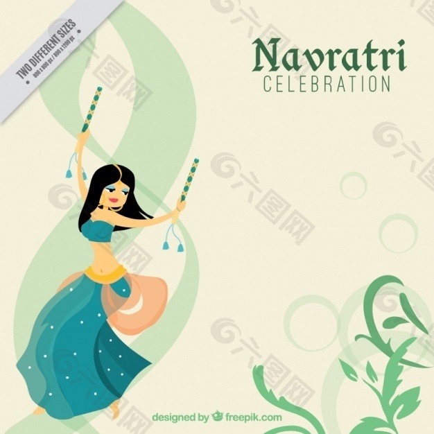 Navratri庆祝背景跳舞的女孩