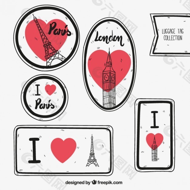 巴黎和伦敦行李标签